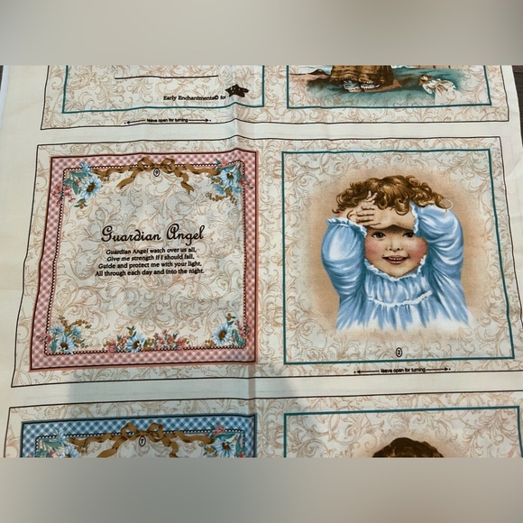 VTG Fabric Learning To Pray Victorian Children Cheat Quilt Squares 68”x44” - Picture 5 of 14